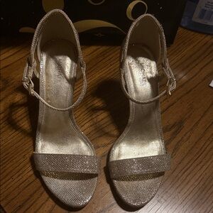 Michael Kors Champagne Glitter Ankle-Strap Heels 6.5